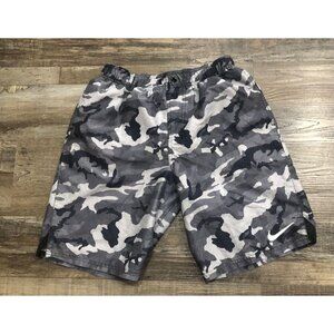 Nike Camo Briefed Lined Swim Swimming Trunks Mens Small Gray Black